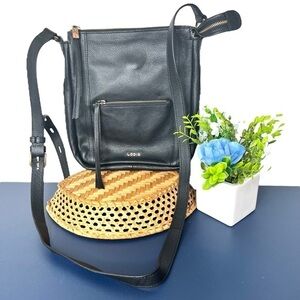 Lodis Stellene Black Pebbled Leather Timeless Practical Crossbody Bag Purse
